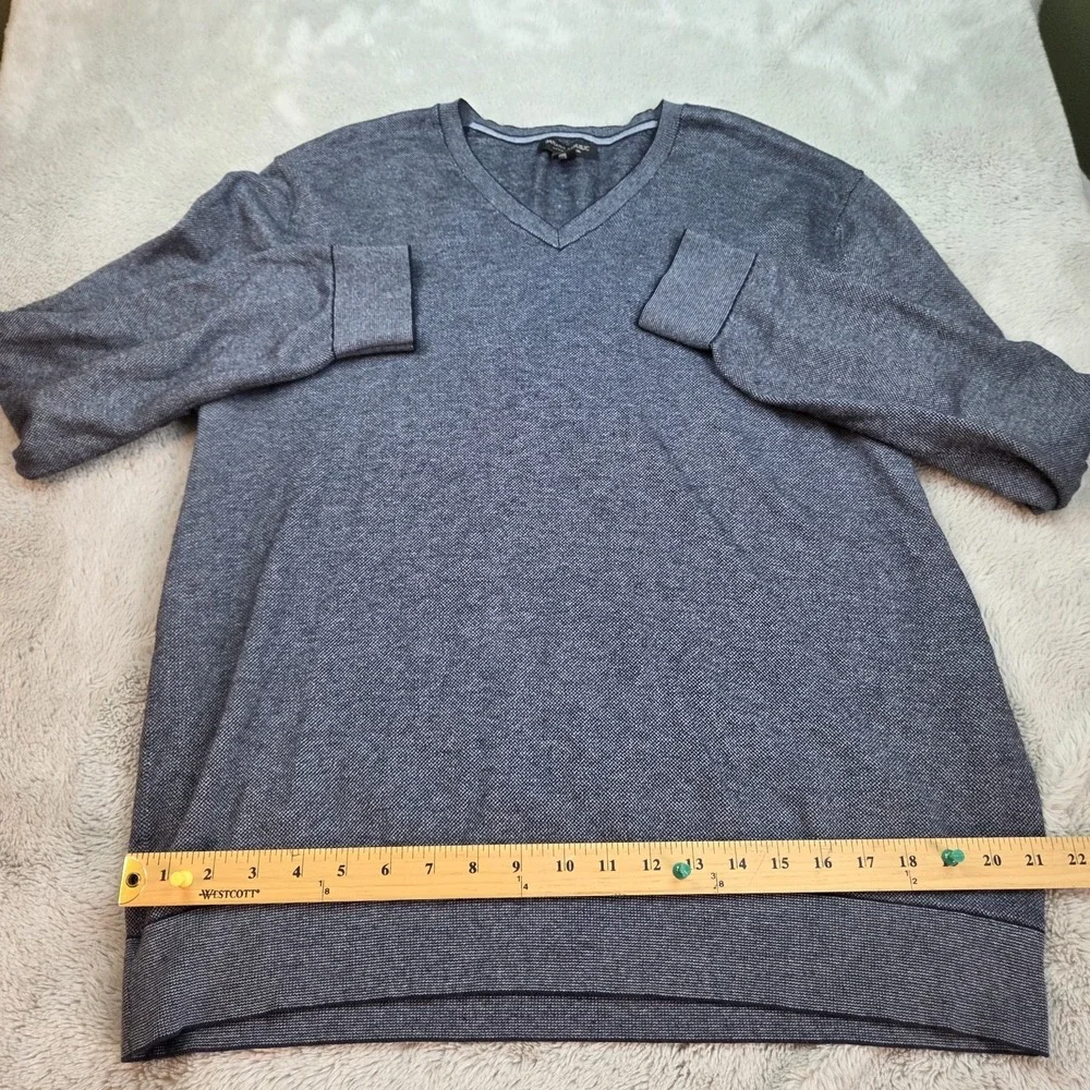 Banana Republic Silk‎ Cashmere Sweater Mens XL V-Neck Knit Pullover Blue Heather